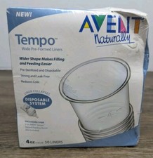 Avent Tempo Baby Nurser 4 oz / 118 ml Wide Pre Formed Bottle Liners 50 Pack