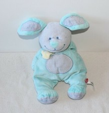 Doudou lapin TEX BABY bleu gris écharpe jaune 27 cm (Va)