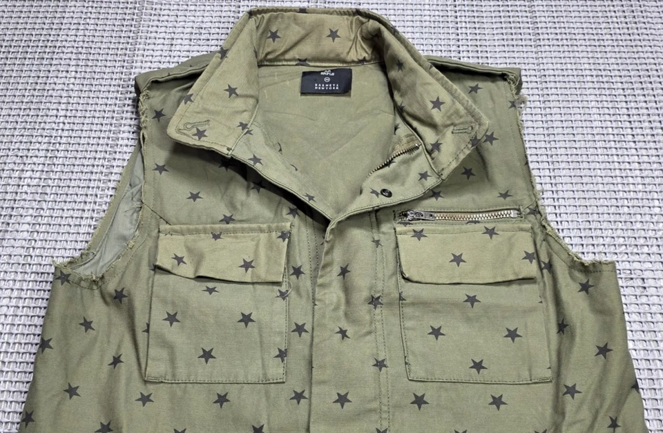 Chaqueta AR ALOHA RAG Militar Cremallera Snap X0 Verde Sin Mangas Estrella Todo Japón Foto 4 de 4