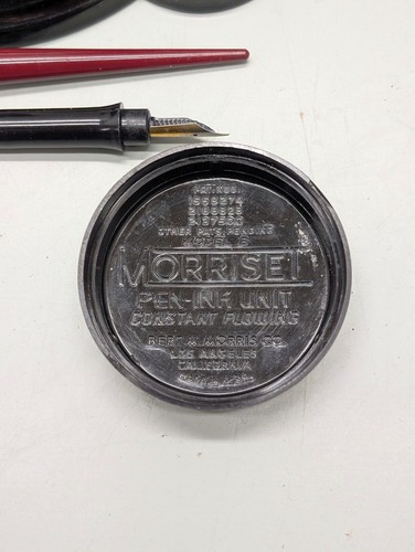 Morriset Banker's Dual Inkwell w Pens and ink c1940 Made in USA - Picture 5 of 13