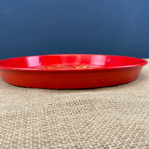 VINTAGE 1960/70s MID CENTURY RED FLORAL ROUND METAL DRINKS SERVING TRAY - Picture 4 of 6