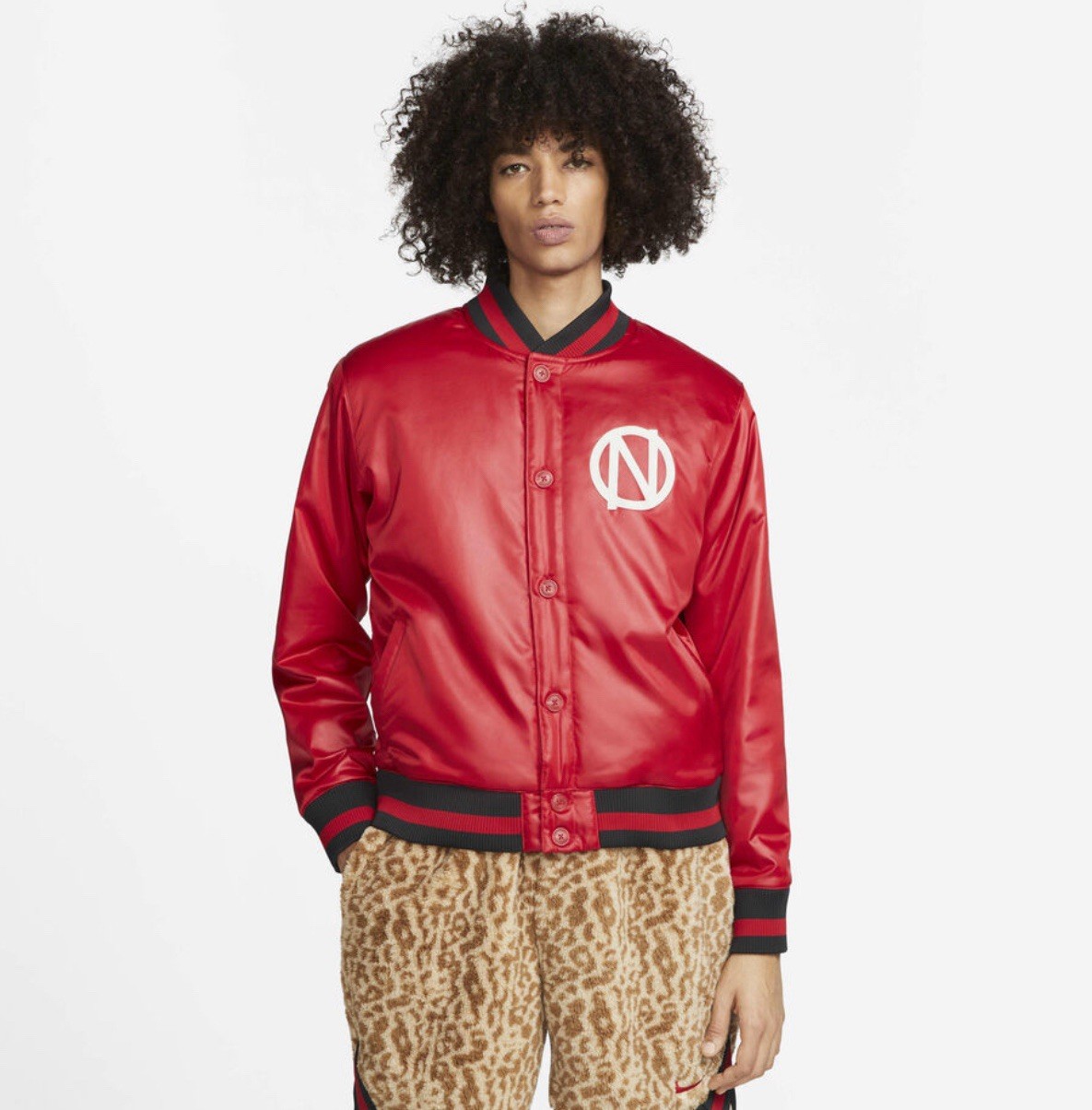 SACAI X NIKE Nike Premium Basketball Bomber Jacket DQ6203 045 Uomo Grande Rosso Pelliccia Ecopelliccia