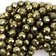Faceted Pyrite Colored Hematite Round Beads 15.5" Strand 4mm 6mm 8mm