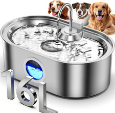4.2Gal Dog Water Fountain for Large Dogs, 16L Stainless Steel Dog Fountain Water