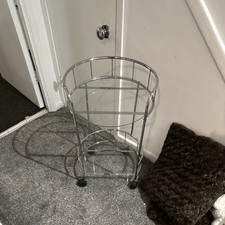Modern Chrome & Glass Drinks Trolley Bar Cart 2 Tier Round Display Stand