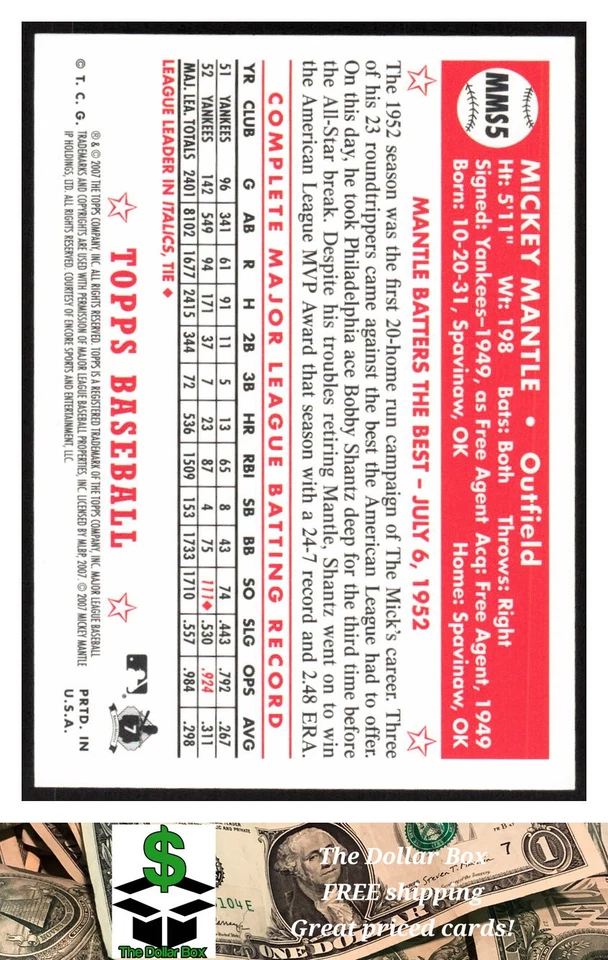 2007 Topps Mickey Mantle Story #MMS5 Mickey Mantle - New York Yankees - Image 2 of 2