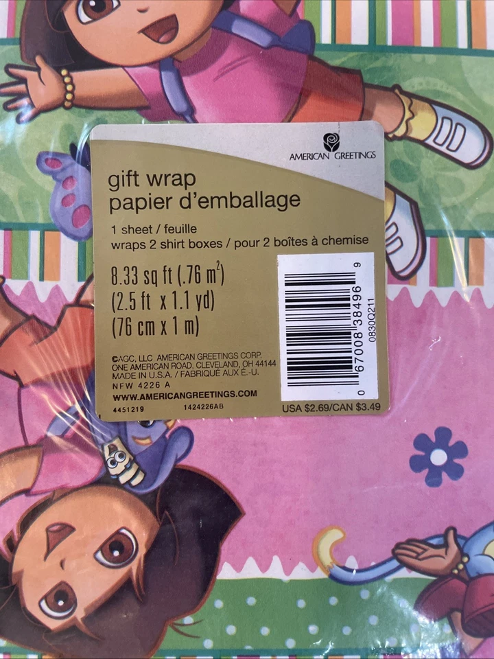 Vintage American Greetings Dora The Explorer Gift Wrap 8.33 Sq. Ft. 4 Packs - Image 2 of 4