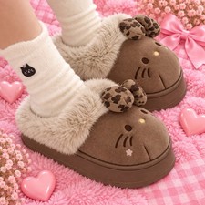 Dark Brown Hello Kitty Faux Fur Suede Womens House Slippers Sz 9-10 UGG Inspired