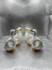 Vintage 1983 Ron Gordon Duck Napkin Ring Set of 6 Ceramic White Yellow