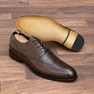 Handmade Men Leather Brogue Oxford Shoes Black&Brown Formal,Business&Wedding