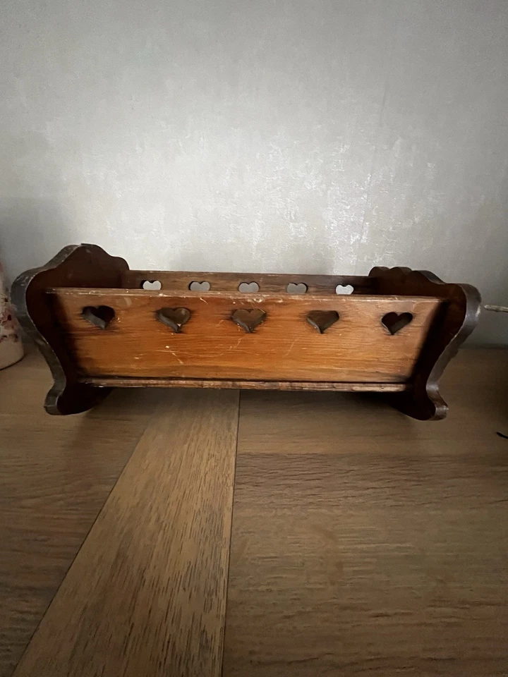 Ancien Berceau de Poupée En Bois avec son Matelas - Photo 3/4