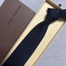 Louis Vuitton Navy Blue Cashmere Silk Tie 9.5cm Wide Used