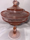 Antique Heisey Pleat and Panel Covered Candy Dish Compotier Flamingo Pink 1926