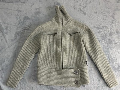 Vintage AX Armani Exchange Y2K Lambswool Ribbed Sweater Jacket Gray Womens XS M