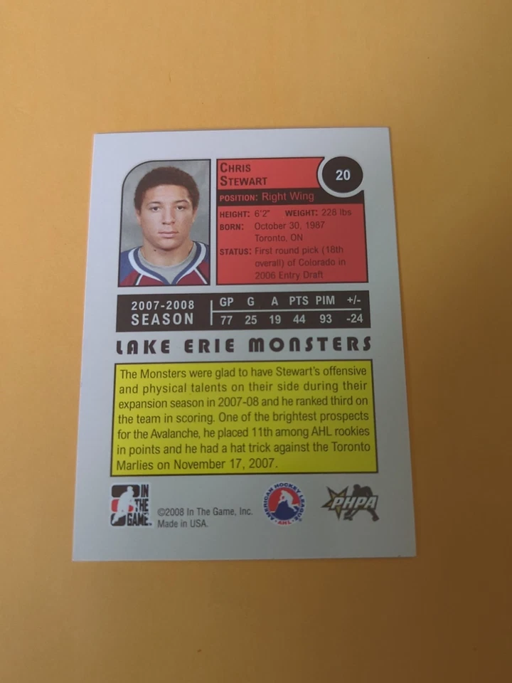 Chris Stewart Signed Lake Erie Monsters AHL Card Colorado Avalanche Foto 2 de 2