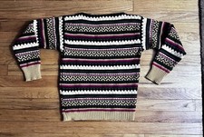 Vintage 100 Wool Sweater S Boatneck 1960s Fair isle Colorful
