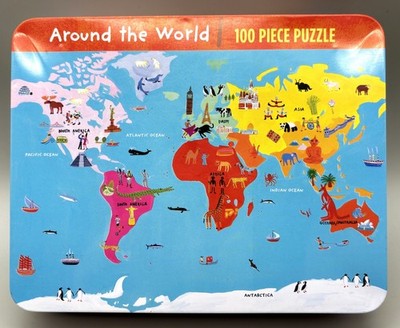 Around the World 100 Teile Puzzle in Blech Weltkarte vollständig