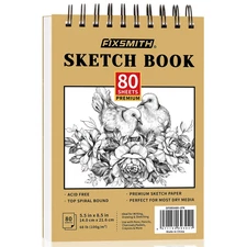 5.5"X8.5" Sketch Book | 80 Sheets (68 lb/100gsm) Sketchbook | Top Spiral Boun...