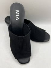 MIA Hilary Black Ribbed Knit Block Heel Mules Slide Women  s Size 7.5 - Peep Toe