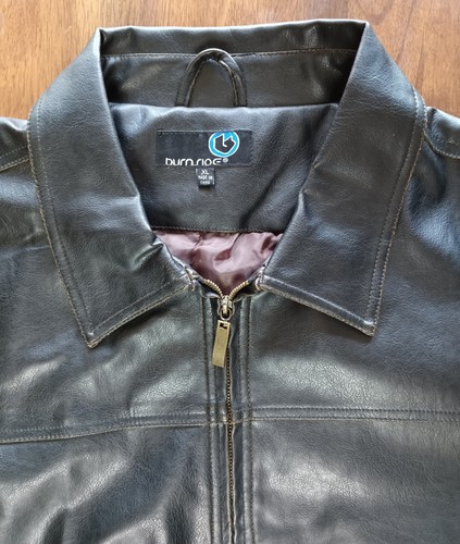 Burnside Jacket Mens XL Black Faux Leather Moto Full Zip Pockets Classic Style - Picture 7 of 20