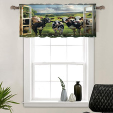 1 Panel Cow Farmhouse Valances for Windows, Floral Rustic Animal Grassland Rod P