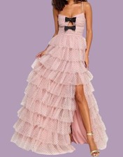  219 City Studios Juniors' Ruffled Side-Slit Bow-Trim Ball Gown 9/10 Blush Black