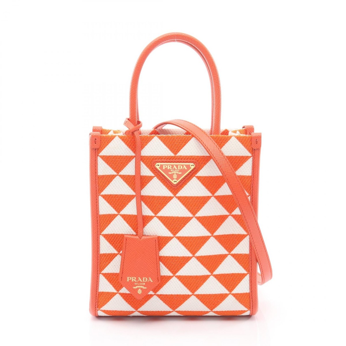 PRADA Mini shoulder Handbag 1BA355 canvas Saffiano leather Orange