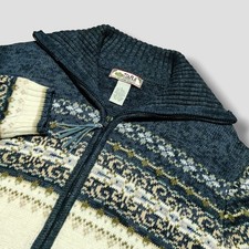 Vintage Y2K Tiara International Zip Fair Isle Nordic Cardigan Sweater Size Large