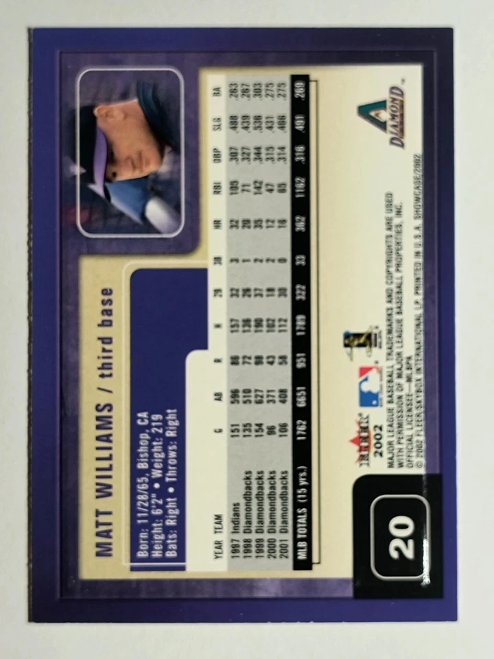 2002 Fleer Showcase #20 Matt Williams - Image 2 of 2