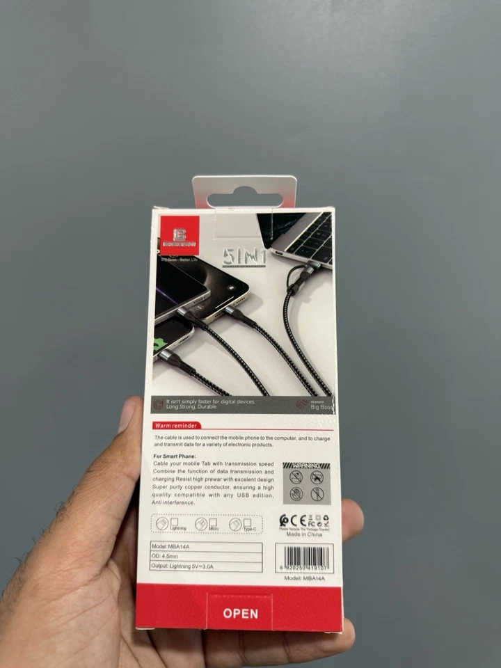 5 IN 1 Braided Data Cable, Charging Cable, Compatible With All Devices - Image 2 of 4