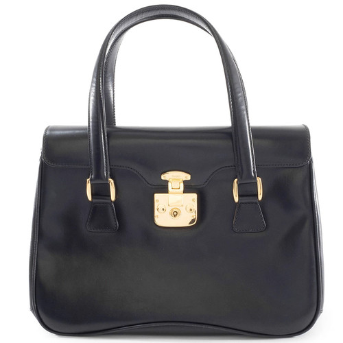 GUCCI Lady Lock Handbag Leather Black Unisex #URB385
