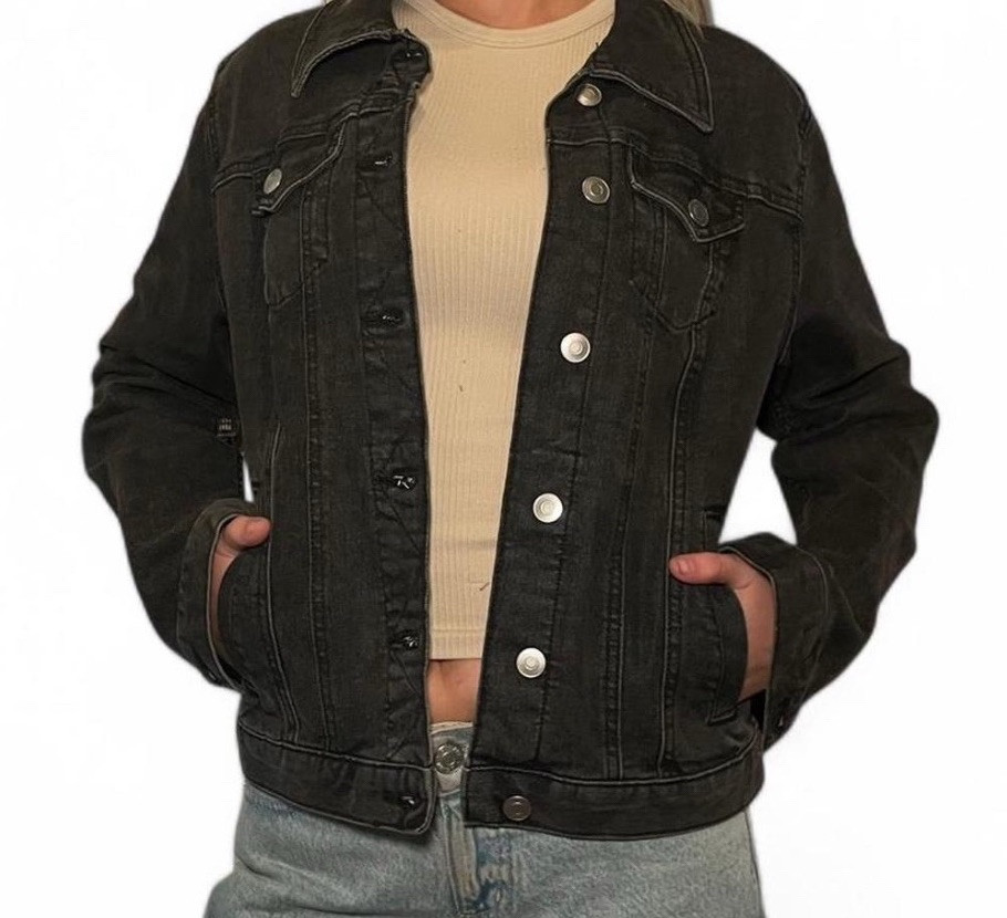 Women's Black Denim Jacket Size S 4-6 by Time & Tru Button Front Style