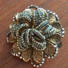 Vintage Miriam Haskell Rhinestone Brass Beaded Pearl Flower Brooch Pin