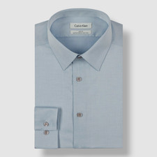 Calvin Klein Men Slim-Fit Blue Long-Sleeve Non-Iron Dress Shirt Size 14.5 32/33