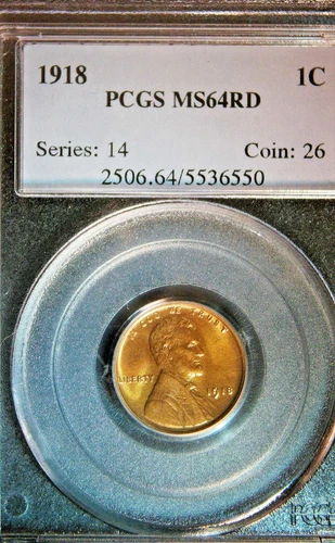 1918 Lincoln Wheat Cent PCGS MS 64 RD