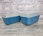 Vintage Pyrex Blue Refrigerator Dish #502-B  w/ Ribbed Lid Pair