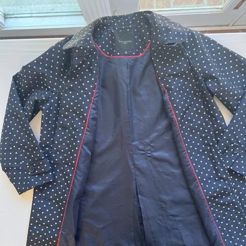 TALBOTS Navy Polka Dot Spring Rain Coat Pockets Hidden Button Placket Size 18W - Picture 6 of 11