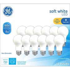GE LED Light Bulbs, 60 Watt, Soft White, A19 Bulbs, Medium Base, 12 Pack