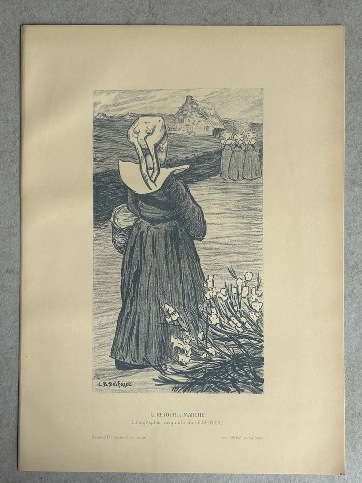 Delfosse gravure Lithographie Lithograph Coiffe Bigoudène Bretonne Bretagne - Photo 2/4