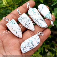White Turquoise Gemstone 925 Sterling Silver Plated Handmade Bezel Pendants