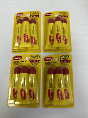 4X Carmex Classic Lip Balm. Medicated Lip Protectant.  .35oz - 3 in Each Pack.