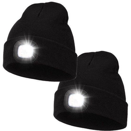 Confezione 1-2 Cappelli Unisex Beanie Con Luce LED Maglia Ricaricabile Faro Berretto Uomo Donna - Foto 12 di 17