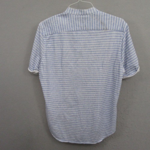 ZARA Man Henley Shirt Size XL Slim Fit Blue Striped Short Sleeve Cotton - Picture 4 of 10