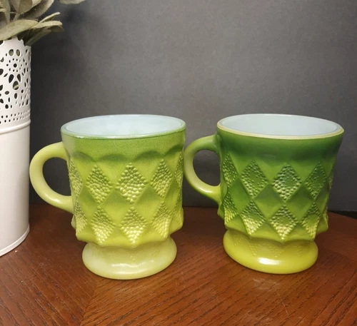 Vintage Anchor Hocking Fire King Kimberly Diamond Mugs Coffee Cups