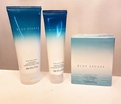 Avon Blue Escape for Him GIFT LOT Toilett Spray Body Wash Aftershave Conditioner