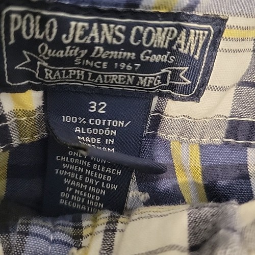 VGT Polo Jeans Company Cargo Shorts Mens 32 Blue Yellow Plaid - Picture 5 of 10