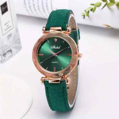 Casual Round Pointer Quartz Watch Luxury Analog PU Leather Dress Watch