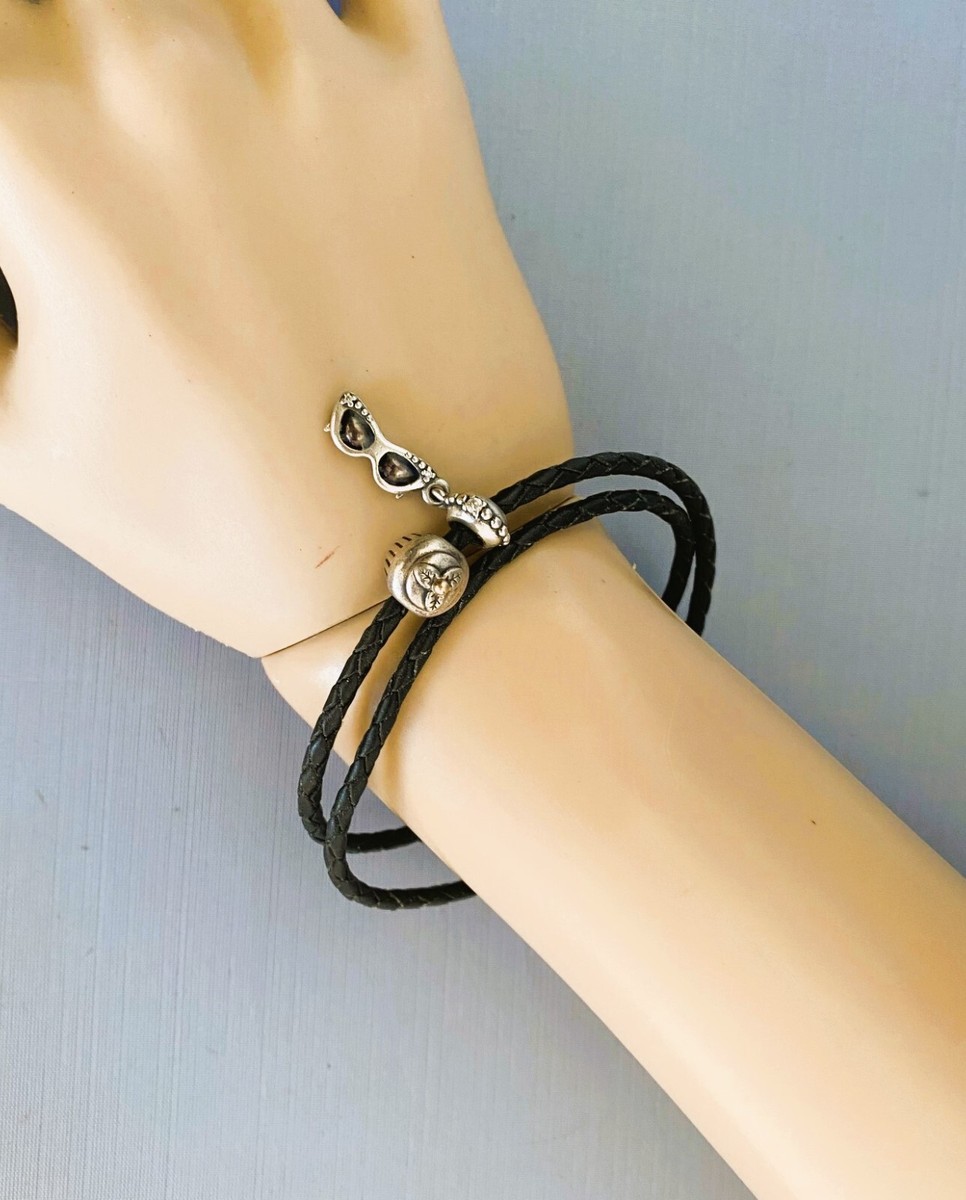 Pandora Black Double Wrap Leather Braided Bracelet with  display picture 1