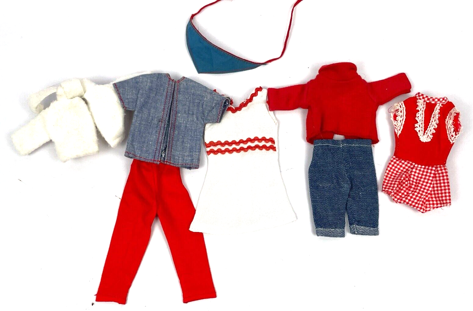 Vintage Barbie Skipper Clone Doll Clothes Lot Denim Check Red Blue eBay