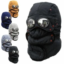 Winter Thermal Trapper Hat with Glasses Winter Cycling Windproof Ski Mask Cap